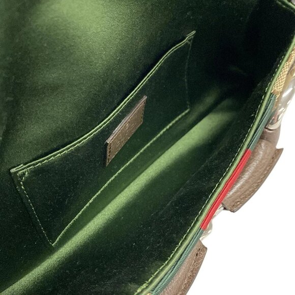 Auth GUCCI GG/Horsebit 764339 Beige Brown Dark Brown Jacquard Leather Handbag - Picture 15 of 16